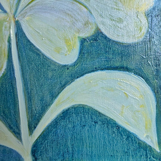 Original Framed Flower Painting, Green Botanical Wall Art, Oil on Canvas in Gold Frame, 14x14 Minimalist Boho Home Deco For Sale - Image 4 of 4