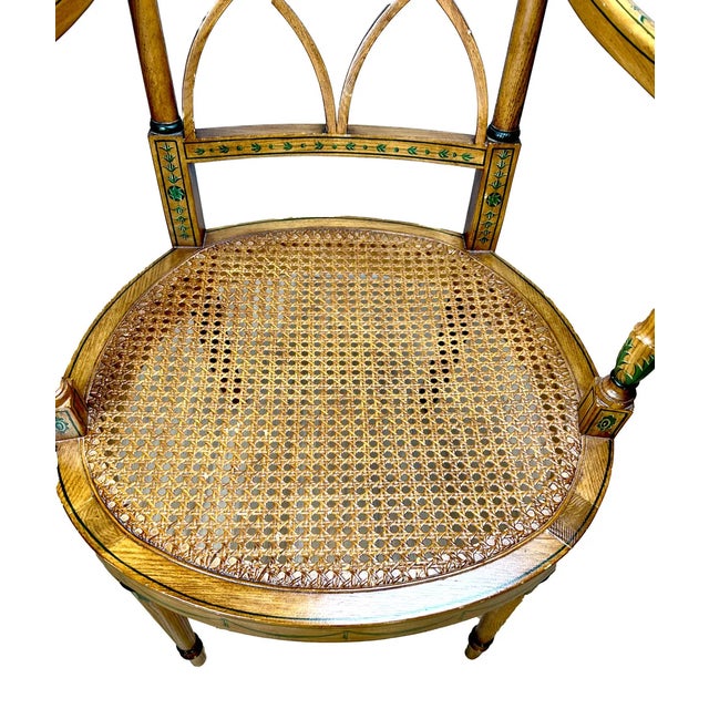 Early 1900s English Adam Style Hand-Painted and Decorated Armchair With Caned Seat For Sale - Image 4 of 5