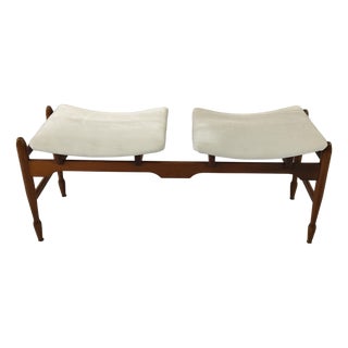 Vintage Brown and White Wooden Bench, 1950 For Sale
