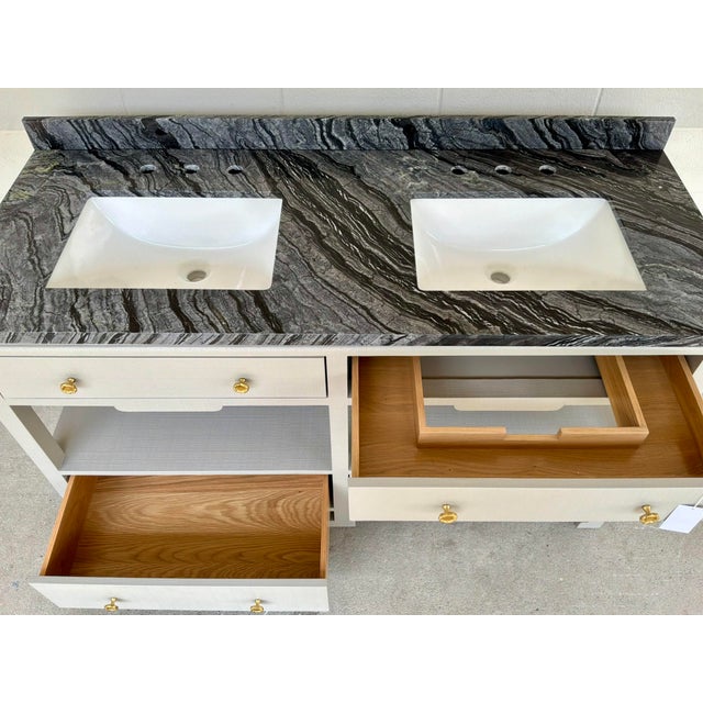 Made Goods Modern Gray Linen Double Sink Vanity For Sale - Image 9 of 9