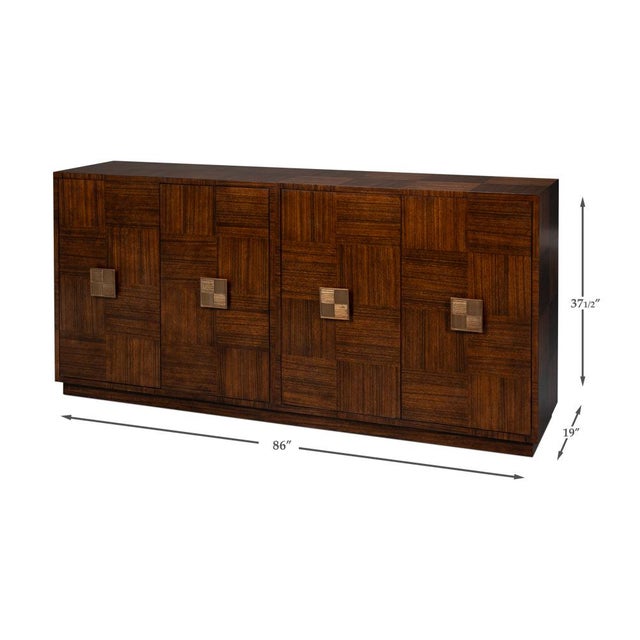 Contemporary Parquet Sideboard, 86" - Warm Brown Walnut with Square Brass-Tone Pulls For Sale - Image 12 of 12