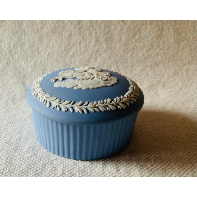 Vintage Wedgwood Blue Jasperware Round Trinket Box - East Hampton Estate Find For Sale - Image 9 of 15