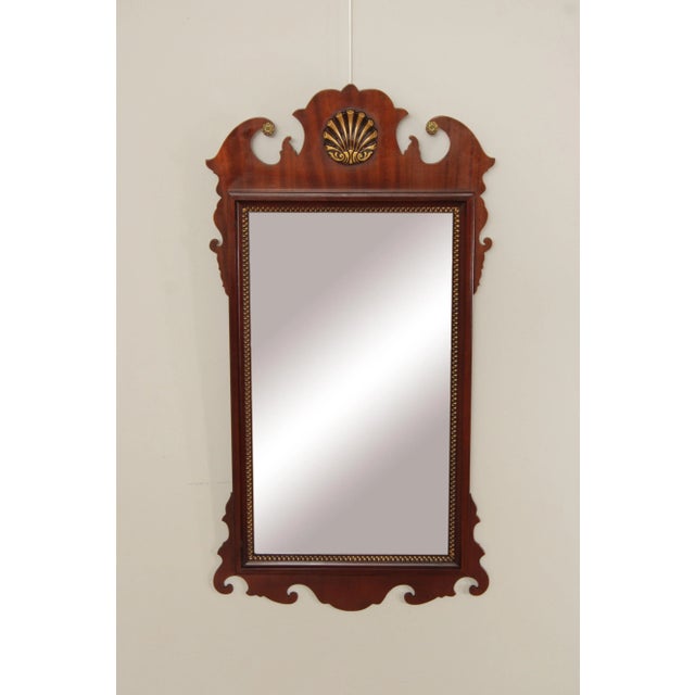 High Quality Vintage Carved Mahogany and Giltwood Accent Mirror with Gold Shell Detail and Beveled Glass, Wired To Hang.