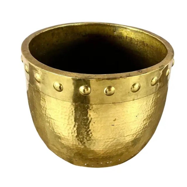 Mid 20th Century Large Solid Hammered Brass Cachepot Planter For Sale - Image 5 of 8