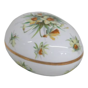 Hammersley Yellow Jonquils England Egg Trinket Vanity Dish Jewelry Box
