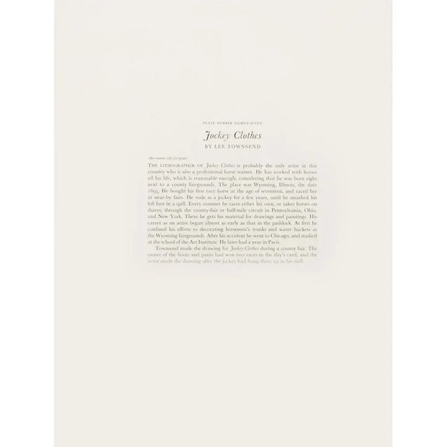 Charcoal 1939 After "Jockey Clothes" by Lee Townsend, Original Period Lithograph For Sale - Image 8 of 11