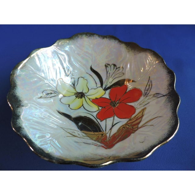 Ceramic Vintage 1950's Pearl China Co. Pearl Lusterware Decorative Bowl with Hand Painted Lily Flowers For Sale - Image 7 of 7