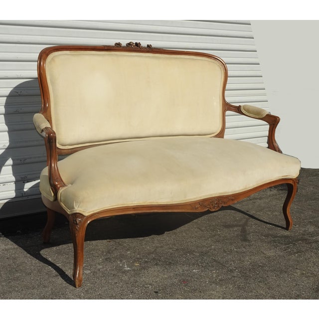 Vintage French Provincial Country Gold Velvet Settee Loveseat Rococo