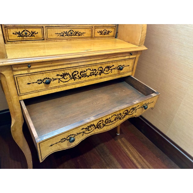 Brown French Restoration Burled Walnut Secretary Desk, C. 1830 — Roll-Top & Inlay For Sale - Image 8 of 12