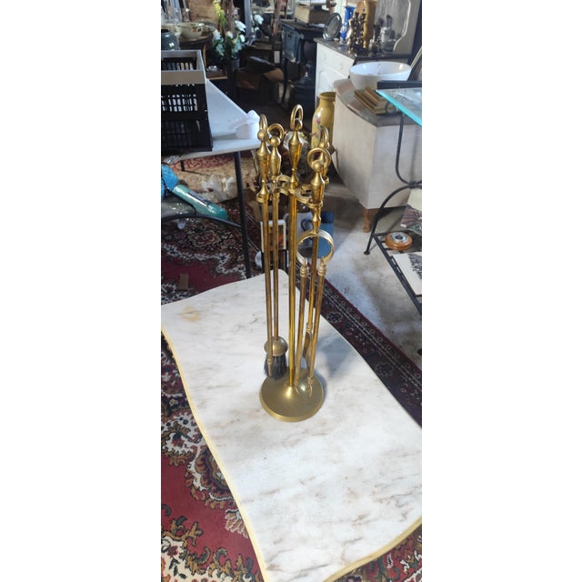 Vintage Brass Fireplace Fireside Tools, 1940s, Set of 5 For Sale - Image 4 of 6