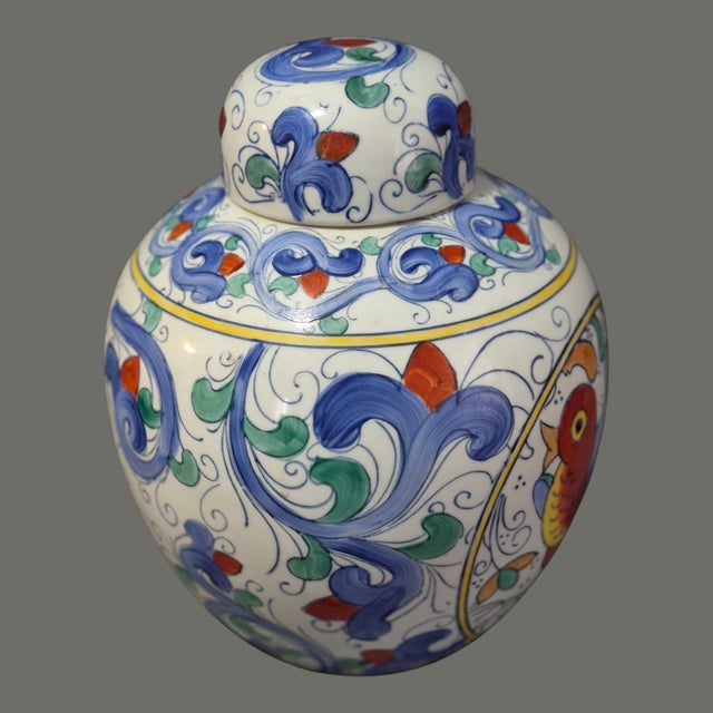Chinoiserie Vintage Asian Hand Painted Porcelain Chinoiserie Ginger Jar Bird Motif Marked For Sale - Image 3 of 9