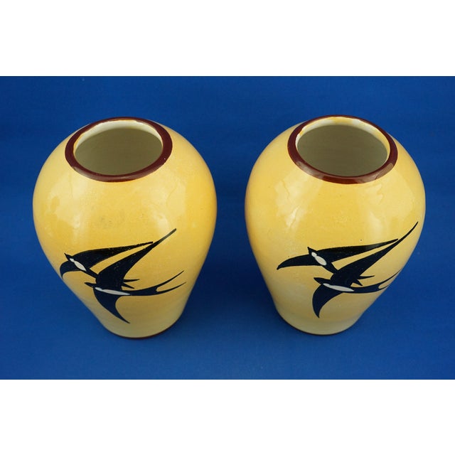 Vintage Art Deco Ceramic Egg Vases with Swallow Decoration by M.A.A. Fama, 1930s, Set of 2 For Sale - Image 11 of 18