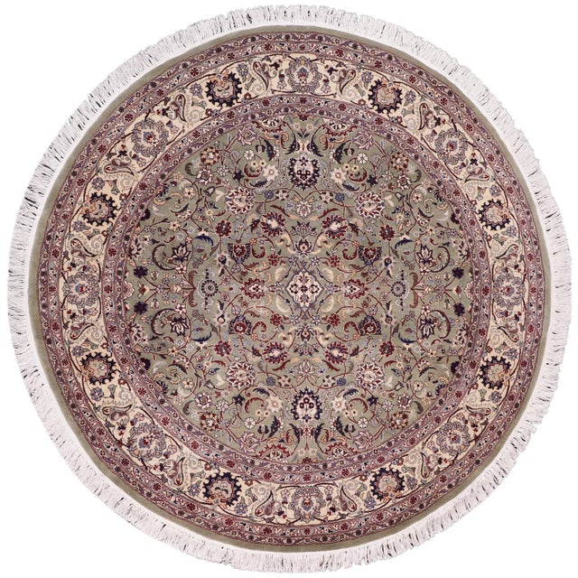 Shabby Chic 1990's Pak-Persian Green/Beige Wool Round Rug- 6'1'' X 6'1'' For Sale - Image 9 of 9