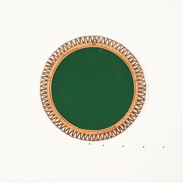 Vintage Round Spring Mirror in Bamboo with Rattan and Wicker by Franco Albini, Italy, 1960s For Sale - Image 12 of 13