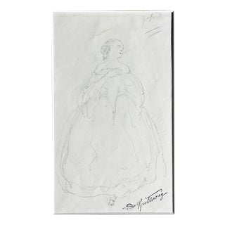 Carl Spitzweg, Bidermeierdame, Original Drawing, Signature Stamp For Sale