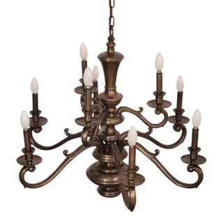 Mid 20th Century 9 Arm Antique Bronze Finish Chandelier For Sale