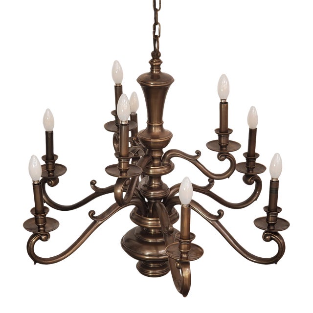 Mid 20th Century 9 Arm Antique Bronze Finish Chandelier For Sale