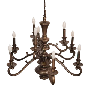 Mid 20th Century 9 Arm Antique Bronze Finish Chandelier