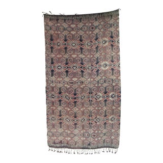 Large Vintage Woven Red Ikat Tribal Pattern Textile Panel with Fringes For Sale