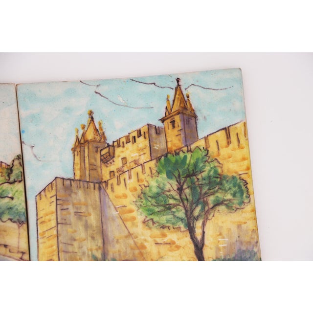 Baroque 19th Century Set of Four Tiles Depicting Castles, Portuguese For Sale - Image 3 of 11