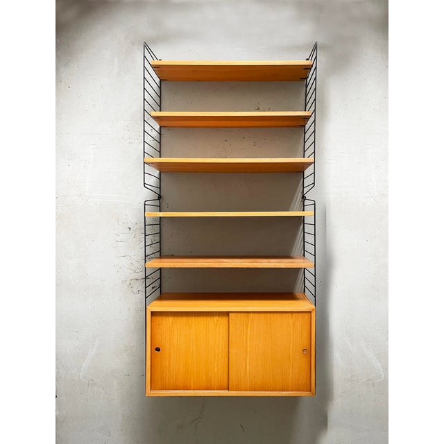 Mid-Century String Shelf and Cupboard in Gold Ash by Nisse and Kajsa Strinning, Sweden, 1960s For Sale - Image 18 of 18
