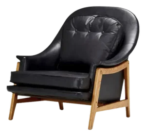 Edward Wormley Black Leather Janus Lounge Chair, Model 5701, Dunbar, 1957