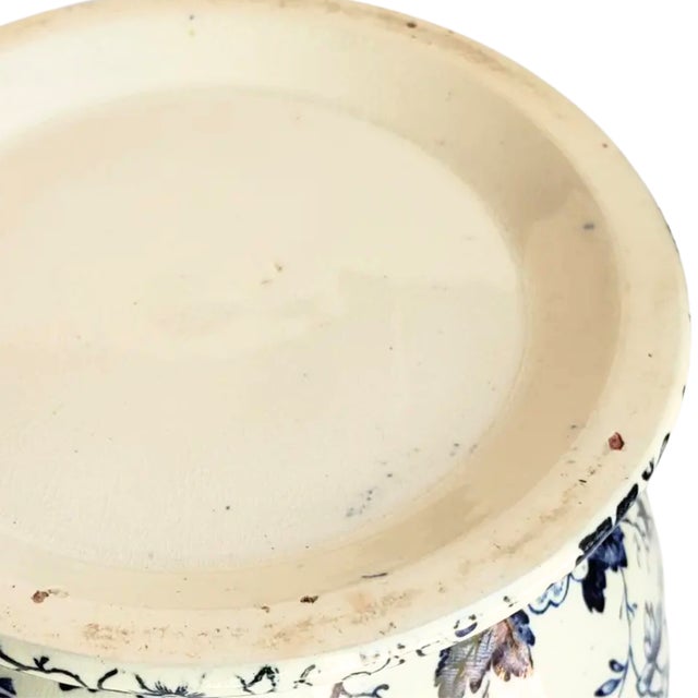 Antique English Flow Blue Jar | Vintage Biscuit Barrel Vase With Peach & Gilt For Sale - Image 10 of 10