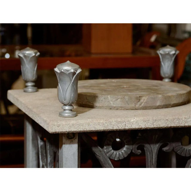 Edgar Brandt 1930s Edgar Brandt (Attributed) art Deco Pedestal With Floral Detailing Attributed to Edgar Brandt For Sale - Image 4 of 5