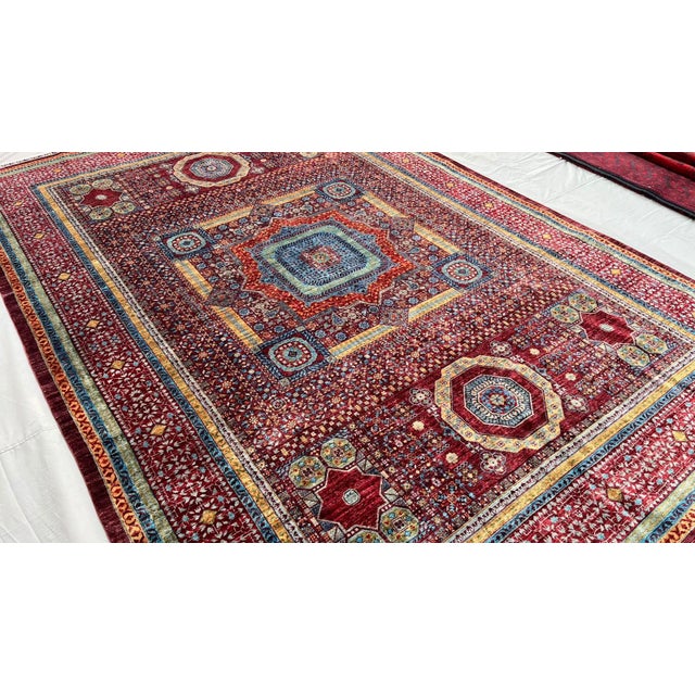 8' X 11'4" Red Mamluk Geometric Wool Rug For Sale - Image 6 of 15