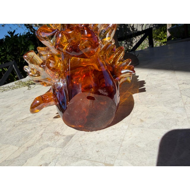 Mid Century Amber Hand-Blown Art Glass Abstract Sculpture For Sale In Houston - Image 6 of 8