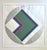 "Untitled" by American artist Fletcher Benton (1931–2019).The piece features a diamond shape with green, blue, pink, and...
