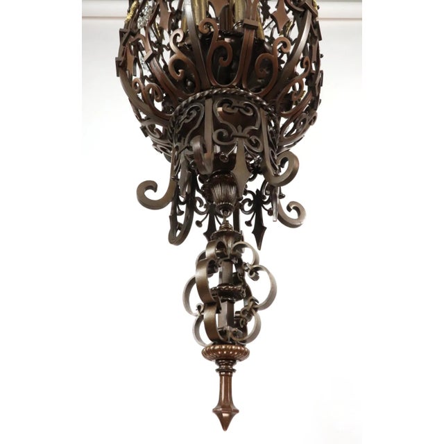 Early 20th Century Wrought Bronze Spanish Revival Pendant Light For Sale - Image 10 of 12