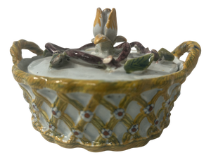 Polychrome Earthenware Butter Dish with Two Handles