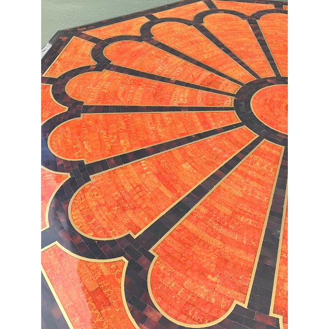 Wood Vintage Inlay Pen Shell and Brass Octagon Dining Table For Sale - Image 7 of 12