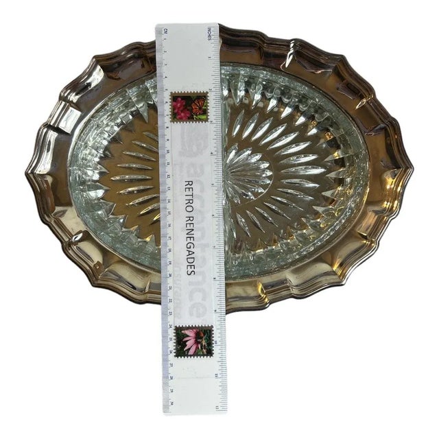 Mid 20th Century Vintage Birks Primrose Oval Silver Plate Tray With Divided Glass Insert Dish For Sale - Image 5 of 10