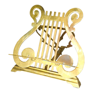 Large Vintage Solid Brass Lyre Harp Adjustable Book Stand Holder