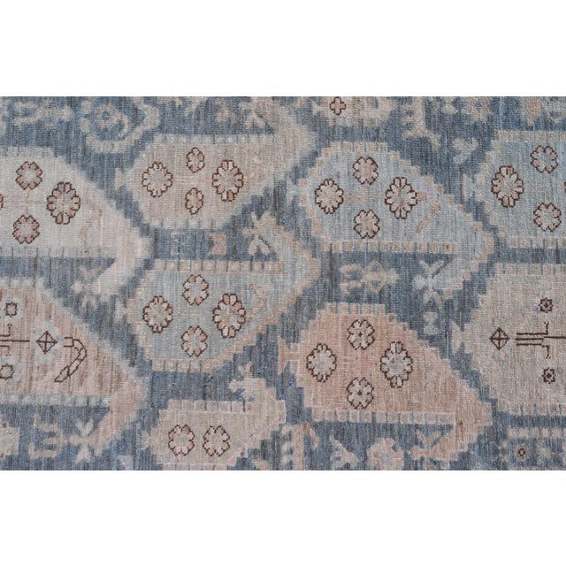 Afghanistan Tabriz Gallery Runner With Soft Blue Field and Ivory Motifs For Sale - Image 14 of 16