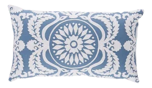 Schumacher Castanet Lumbar Embroidery Pillow in Chambray