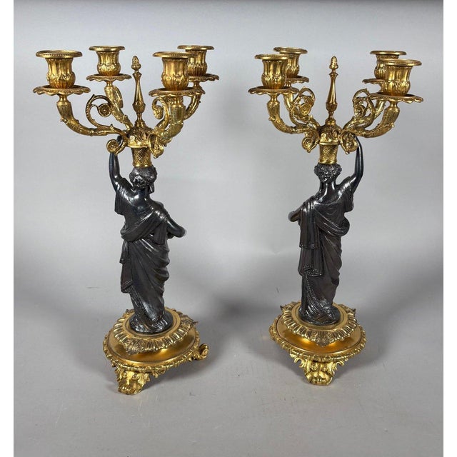 Pair of antique-style candelabra for women, Napoleon III period For Sale - Image 4 of 6