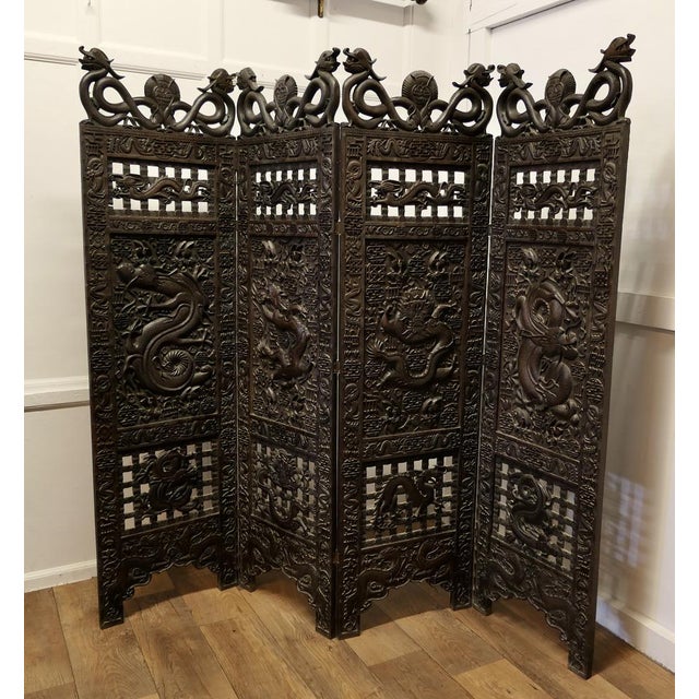 Large 19th Century Carved Chinoiserie 4 Fold Screen For Sale - Image 11 of 11