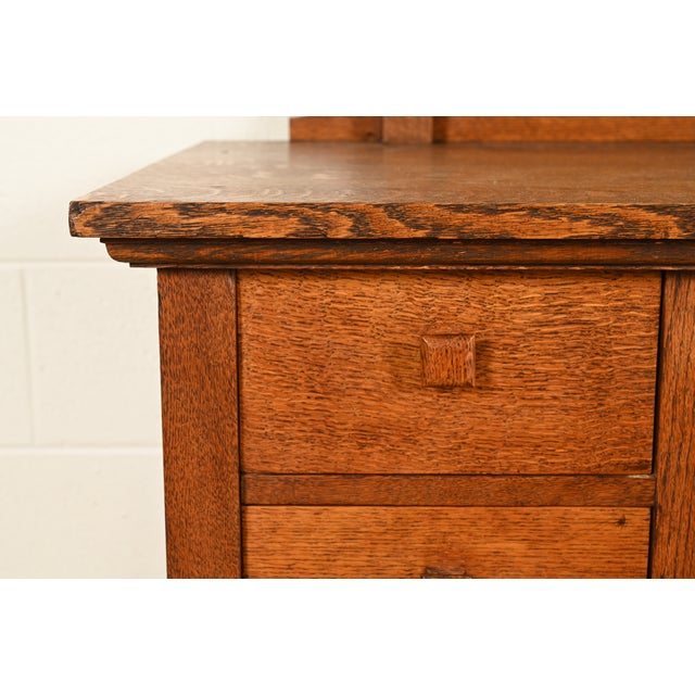 Brown Limbert Style Antique Mission Oak Arts & Crafts Vanity or Dressing Table With Mirror, Circa 1910 For Sale - Image 8 of 14