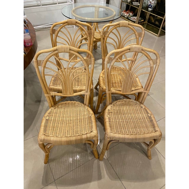 Vintage Rattan & Wicker Dining Set Table & Chairs 5 Piece Set