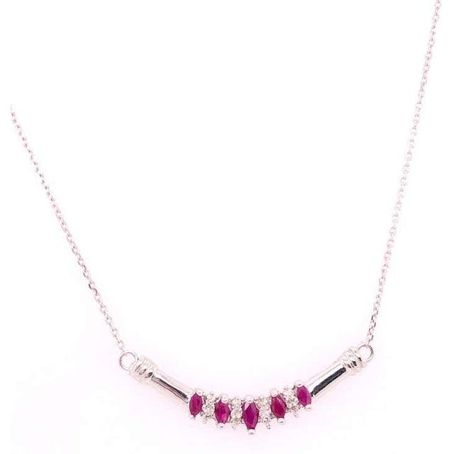 14Kt White Gold Cable Necklace W/ Ruby And Diamond Soldered Pendant 0.10 TDW 18 Inch 3.09 grams total weight
