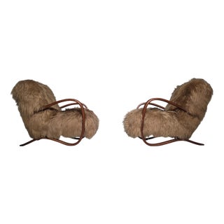 H269 Chairs in Long Hair Mongolian Sheepskin from Jindrich Halabala, 1930s, Set of 2 For Sale