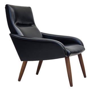 Danish Armchair in Black Artificial Leather and Teak Wood Legs, 1970s For Sale