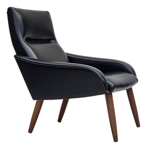 Danish Armchair in Black Artificial Leather and Teak Wood Legs, 1970s