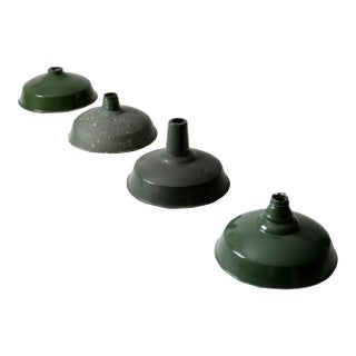 Set of 4 Vintage Green Enamel Pendant Light Shades For Sale