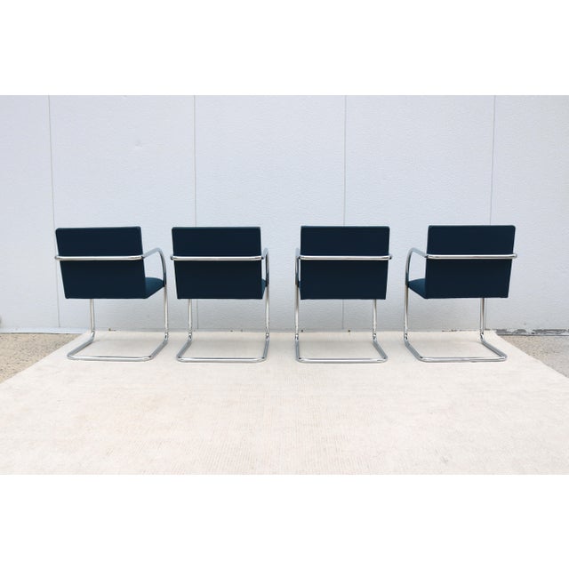 Ludwig Mies Van Der Rohe Brno Tubular Chairs in Royal Blue Fabric by Gordon - Set of 4 For Sale - Image 11 of 18