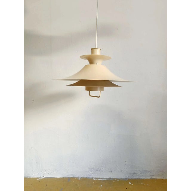 1950s Vintage Danish Pendant Lamp with White Metal Slats, 1950s For Sale - Image 5 of 5