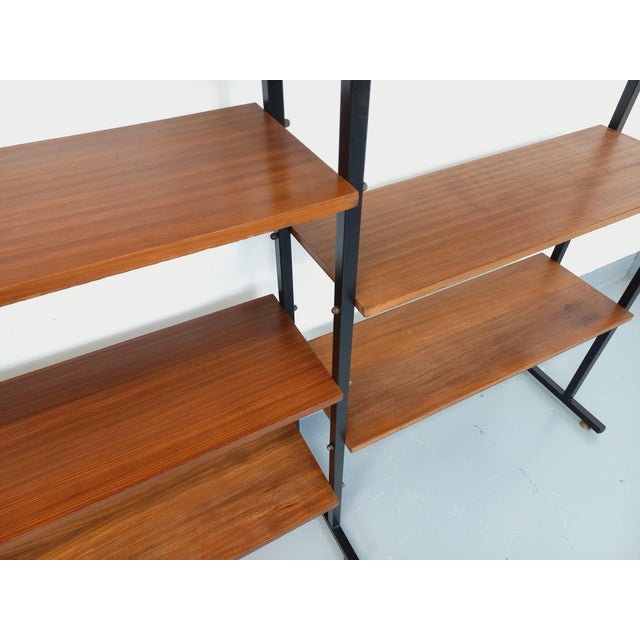 Vintage Italian Triple Modular Bookcase in Teak and Metal, 1960s For Sale - Image 6 of 18